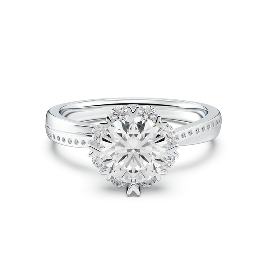 Classic Halo Engagement Ring with Pavé Band