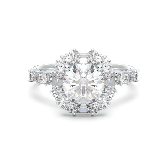Classic Baguette and Round Diamond Halo Ring